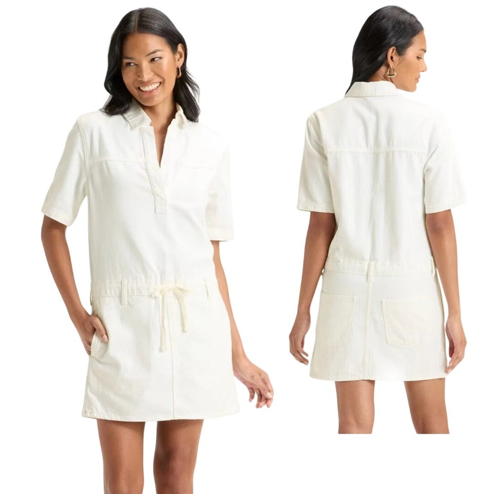 Universal Thread Women's White Cotton Short Sleeve Utility Denim Dress Size‎ XS